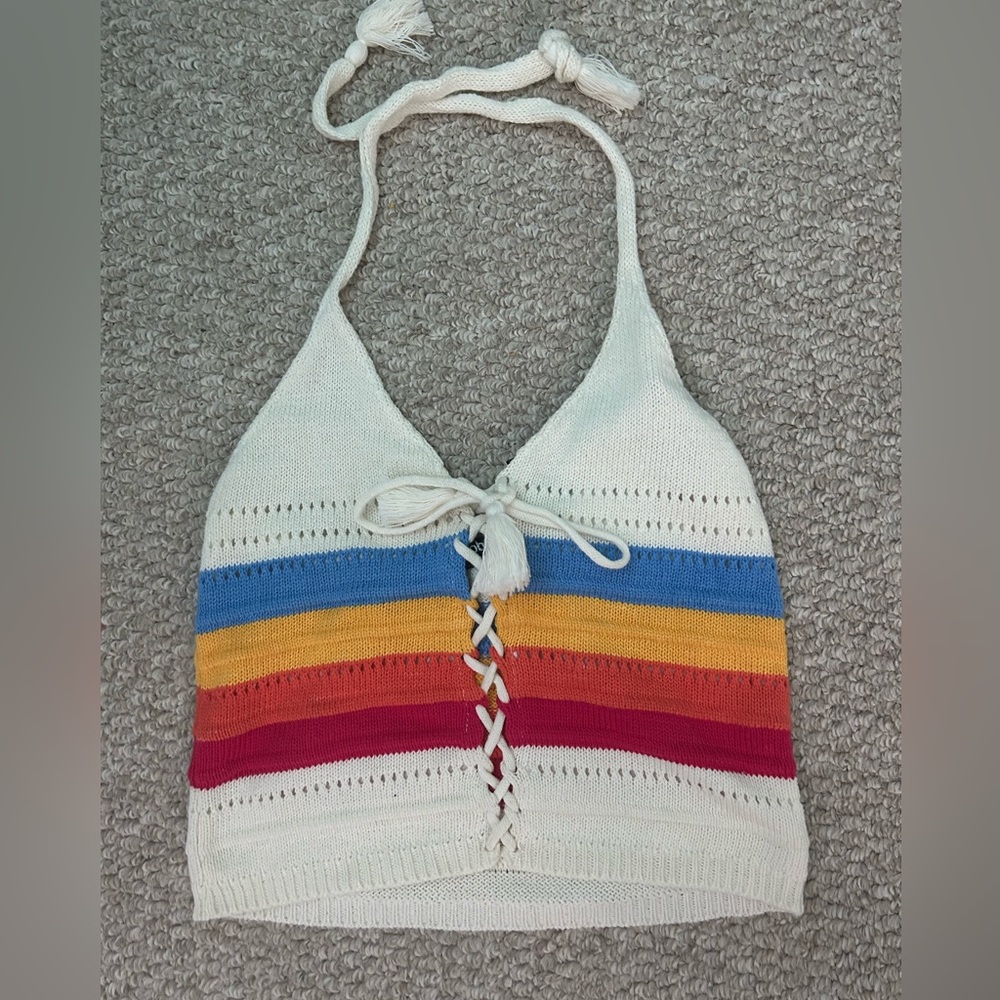global love halter tank colorful stripes
